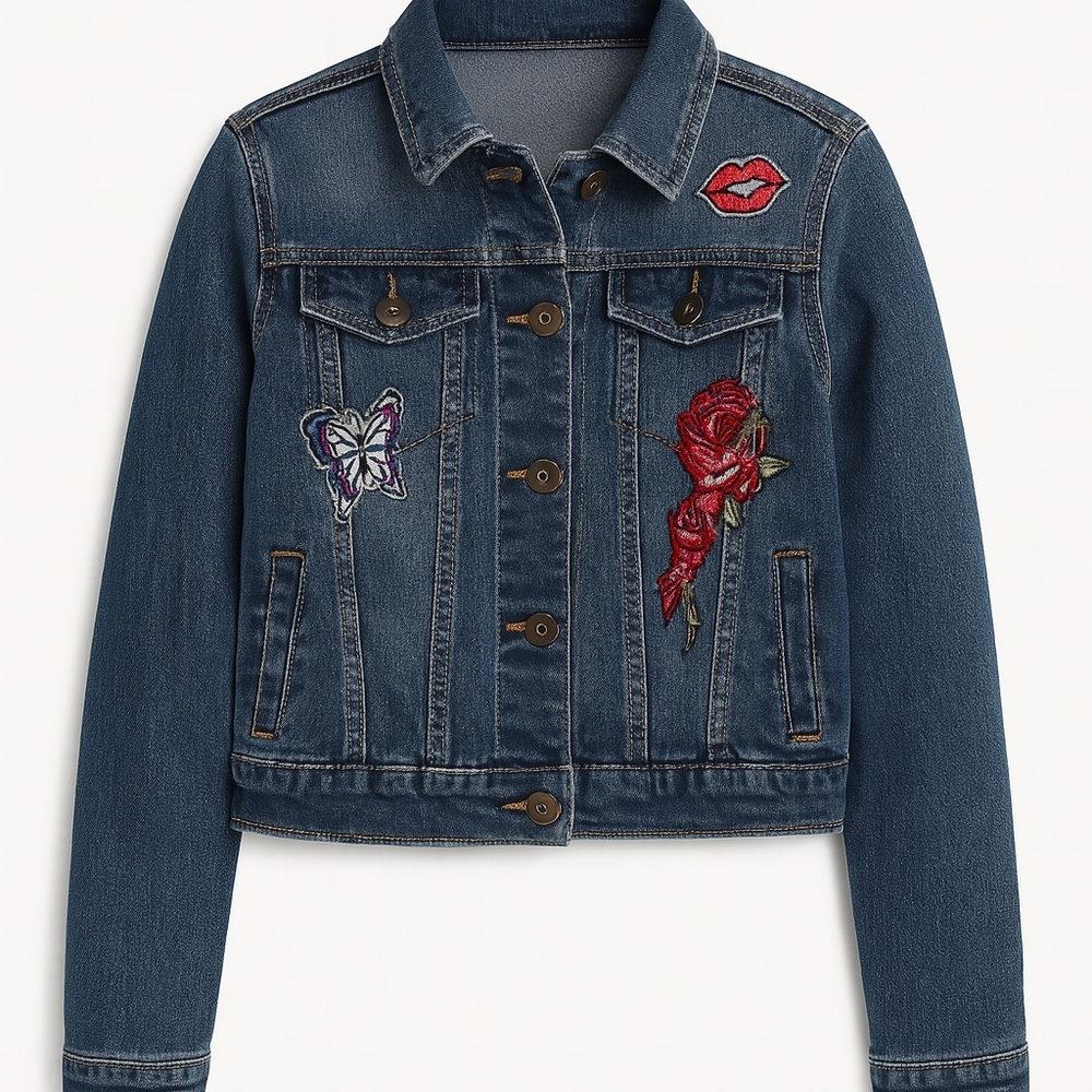 Trendy Denim Jacket with Colorful Patches
